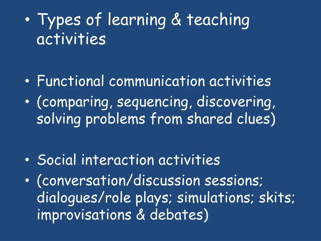 types of learning teaching activities