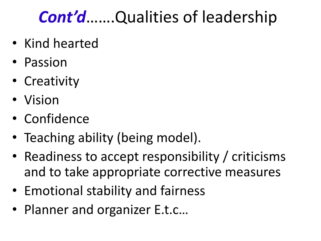 cont d qualities of leadership