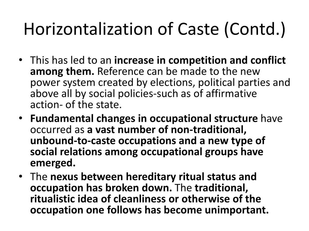 horizontalization of caste contd