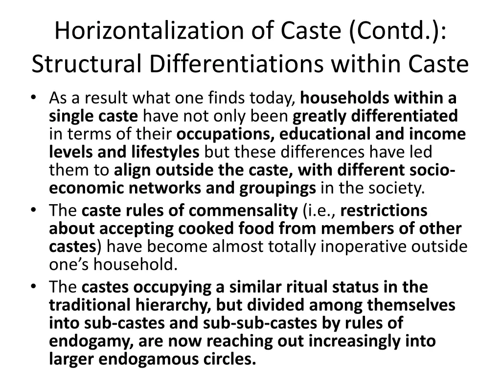 horizontalization of caste contd structural