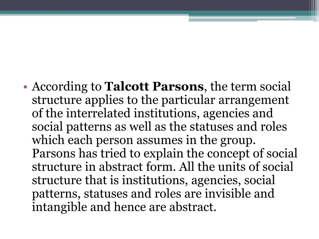 according to talcott parsons the term social