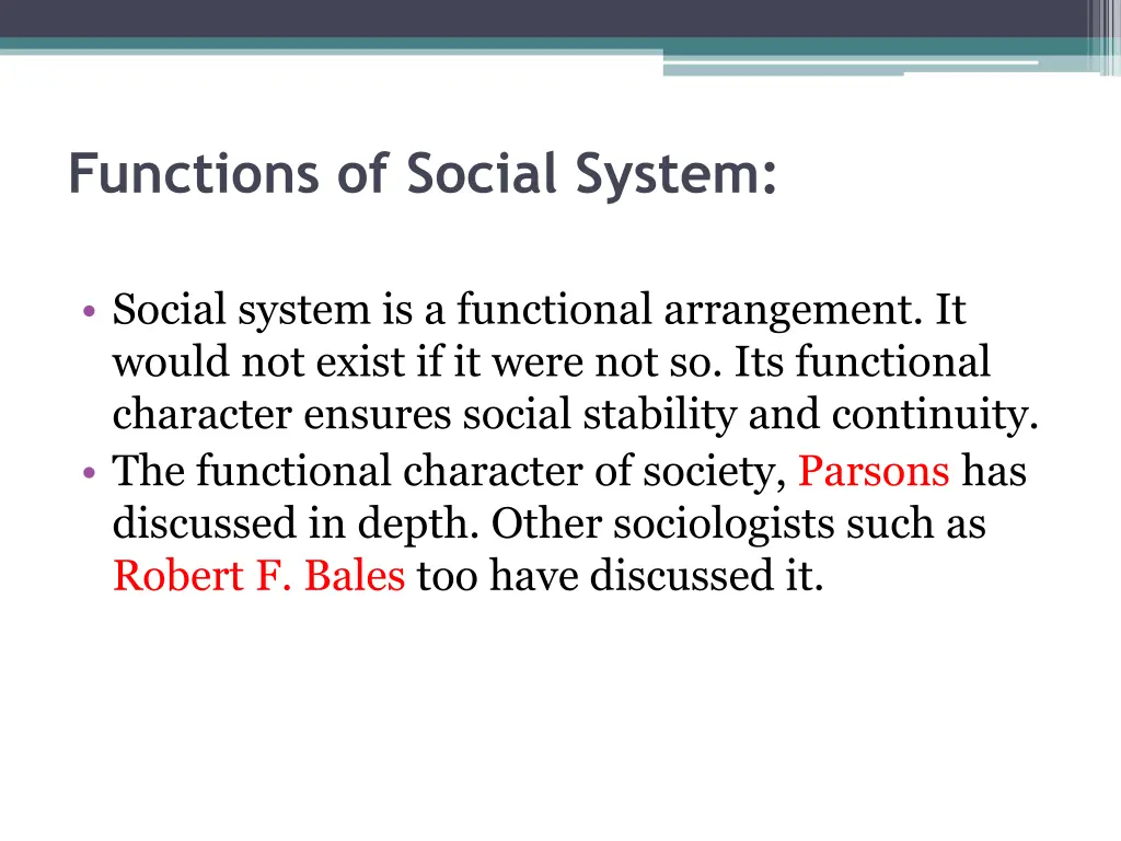 functions of social system