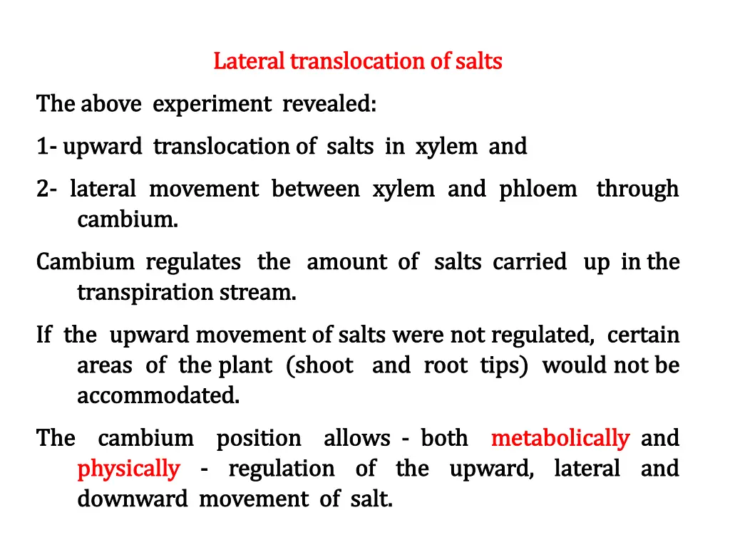 lateral translocation of salts lateral