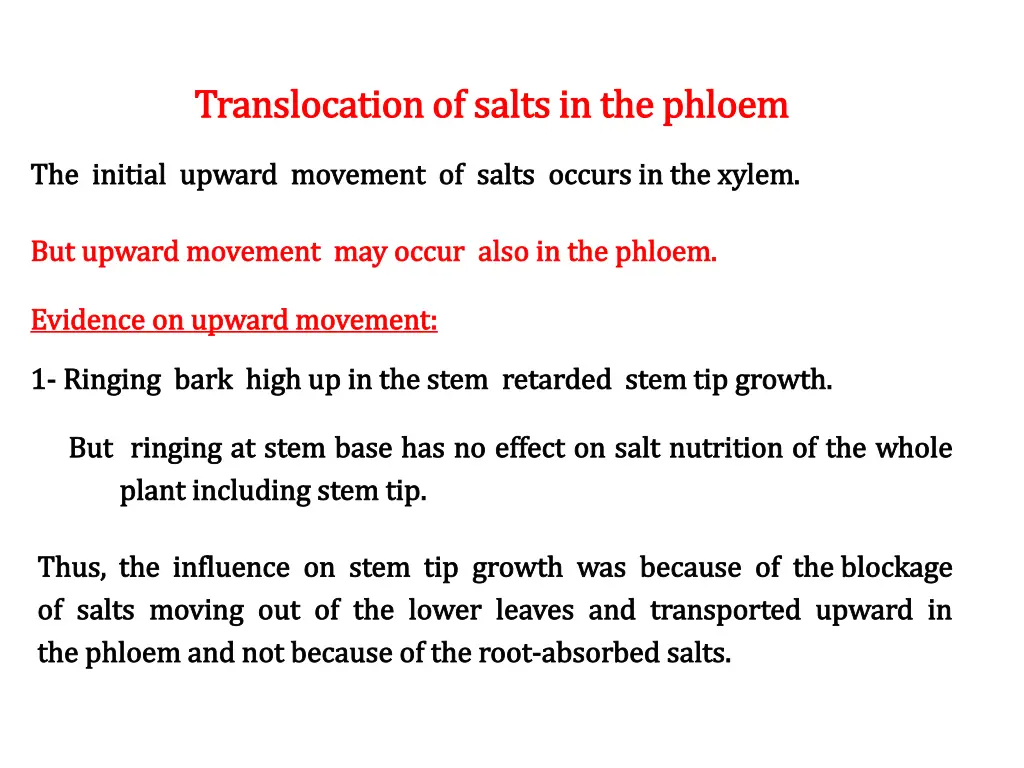 translocation of salts in the phloem