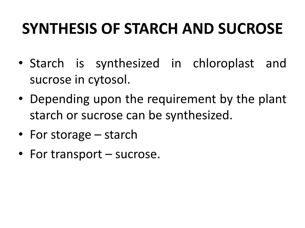 synthesis of starch and sucrose