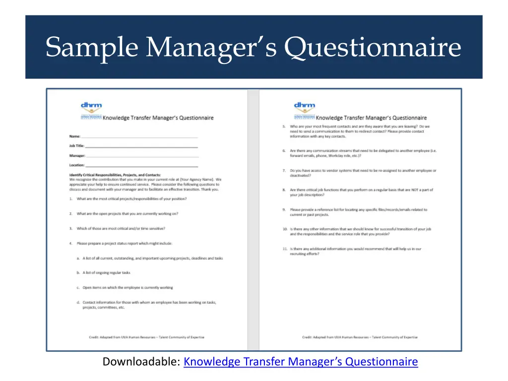 sample manager s questionnaire