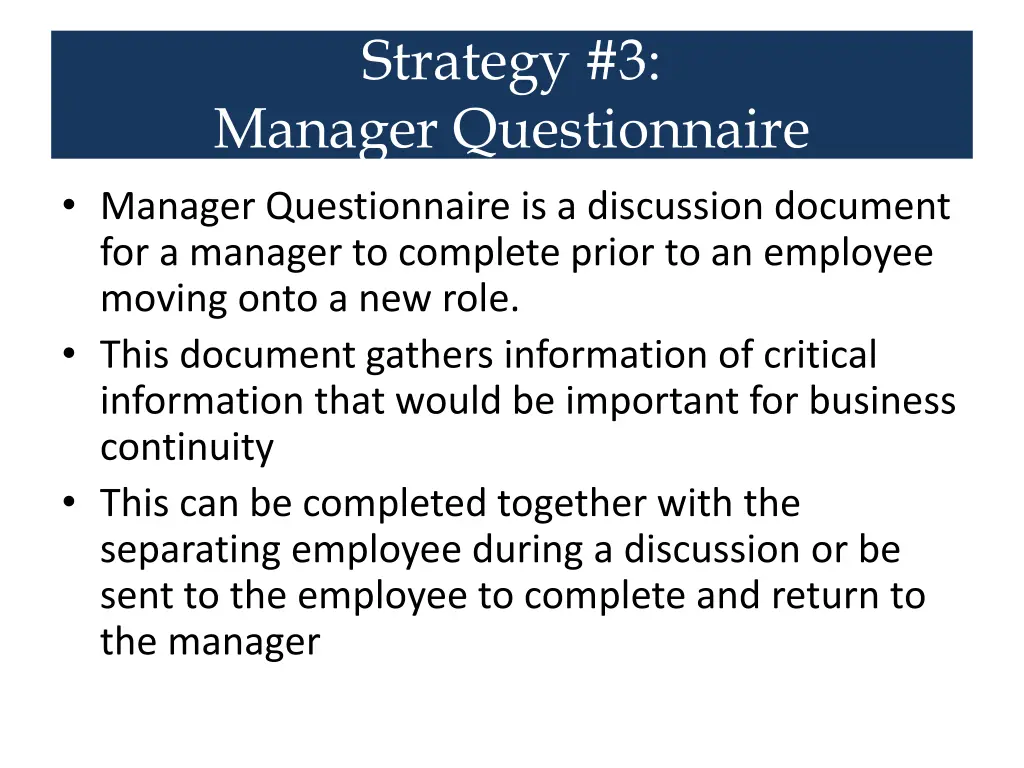 strategy 3 manager questionnaire manager