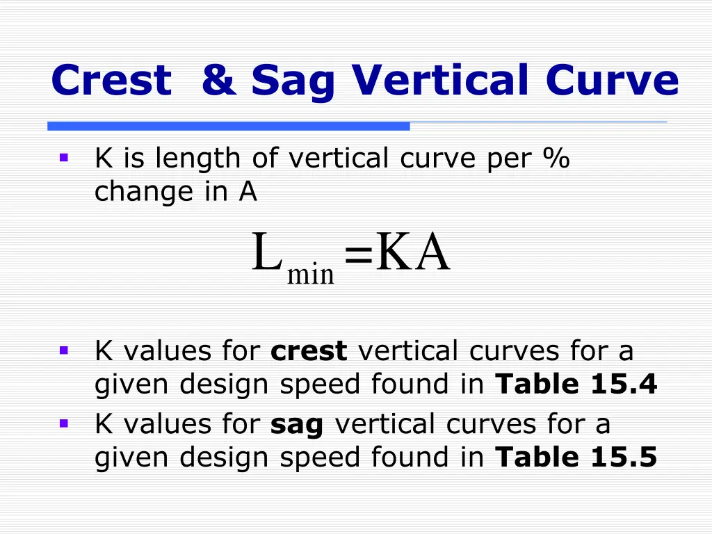 crest sag vertical curve