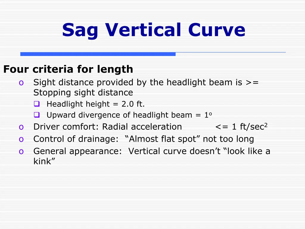 sag vertical curve