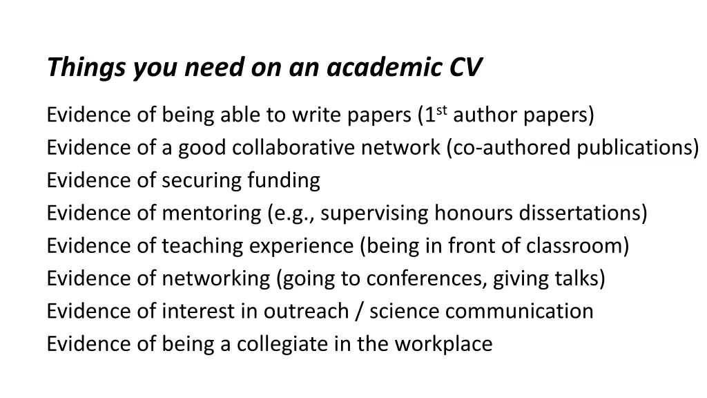 things you need on an academic cv