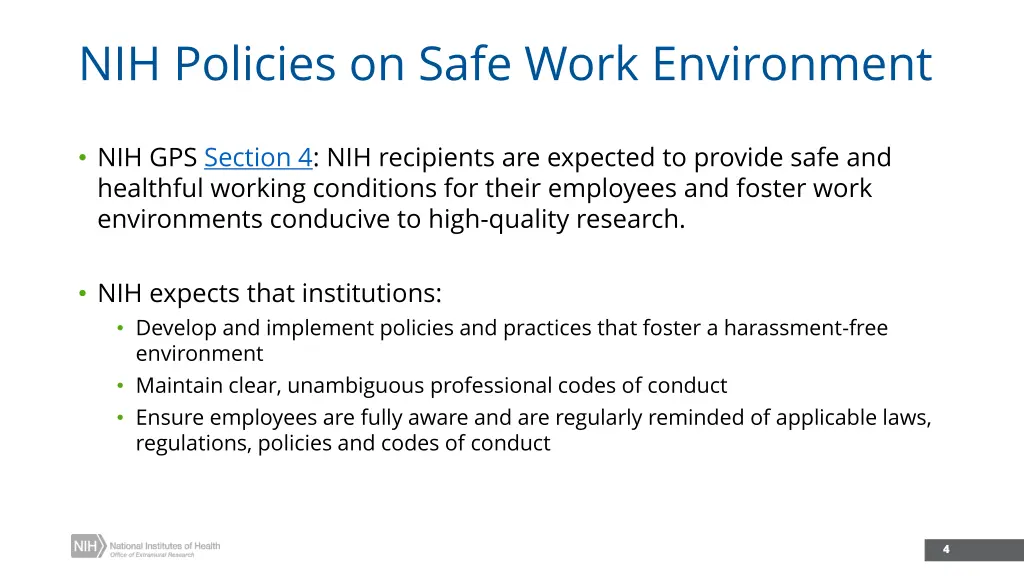 nih policies on safe work environment