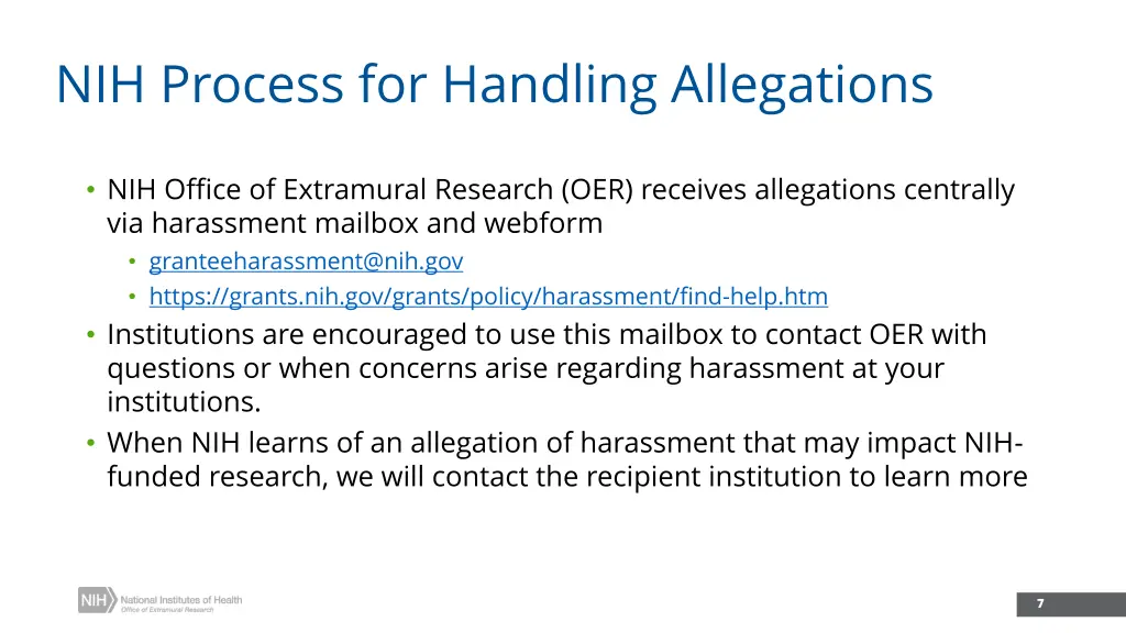 nih process for handling allegations