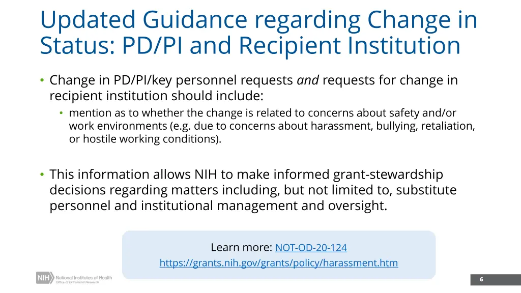 updated guidance regarding change in status