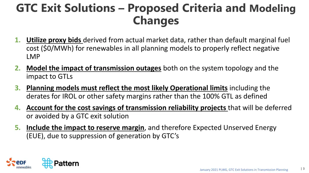 gtc exit solutions proposed criteria and modeling