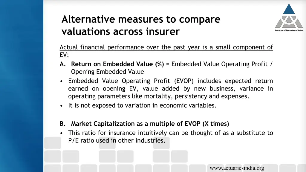 alternative measures to compare valuations across 1