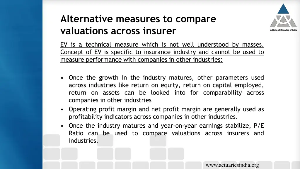 alternative measures to compare valuations across 3