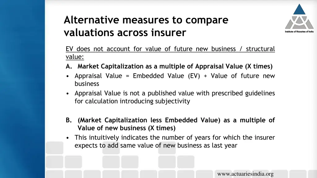 alternative measures to compare valuations across