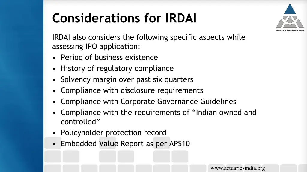 considerations for irdai 1