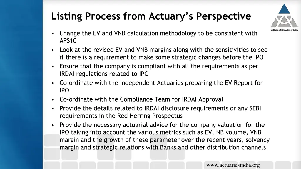 listing process from actuary s perspective