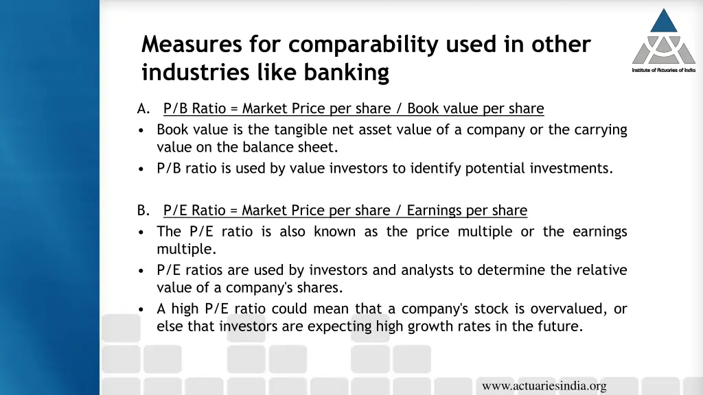 measures for comparability used in other