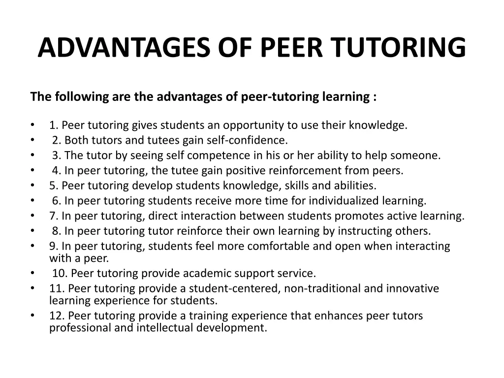 advantages of peer tutoring