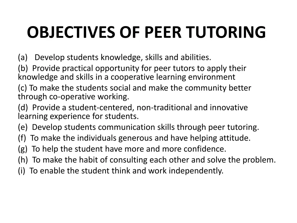 objectives of peer tutoring