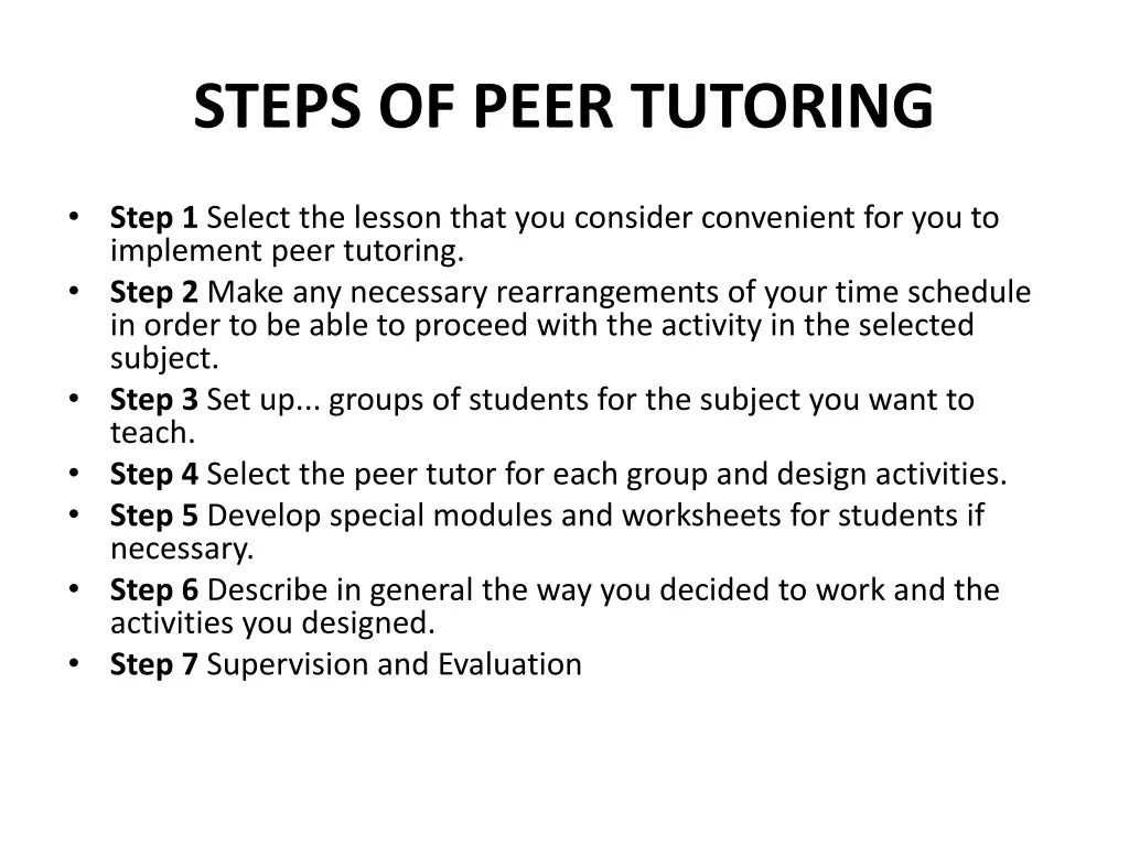 steps of peer tutoring