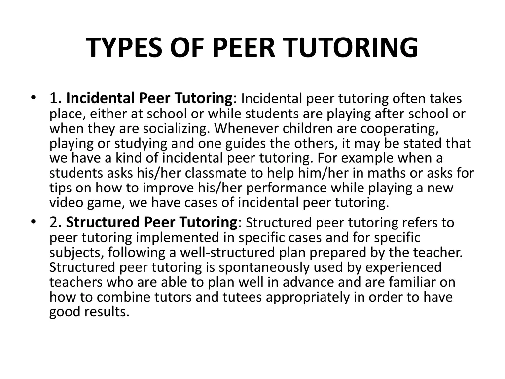 types of peer tutoring