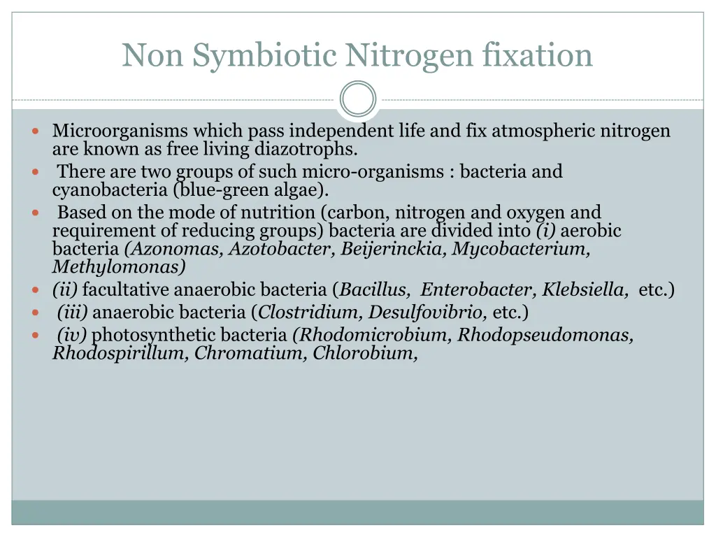 non symbiotic nitrogen fixation