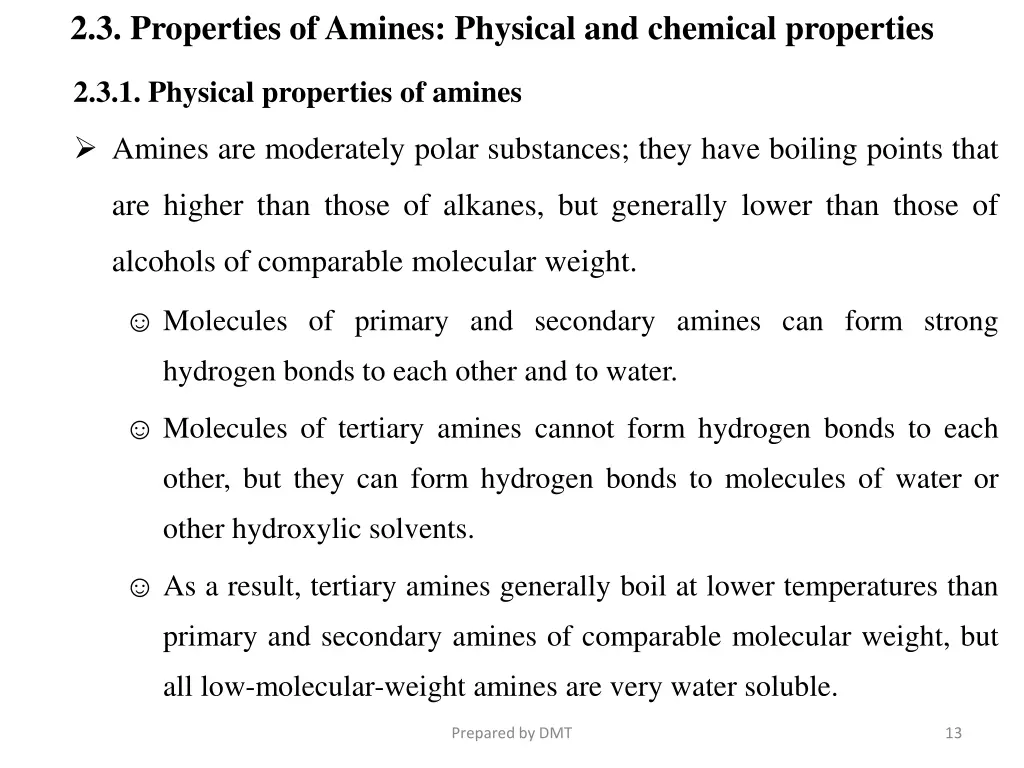 2 3 properties of amines physical and chemical