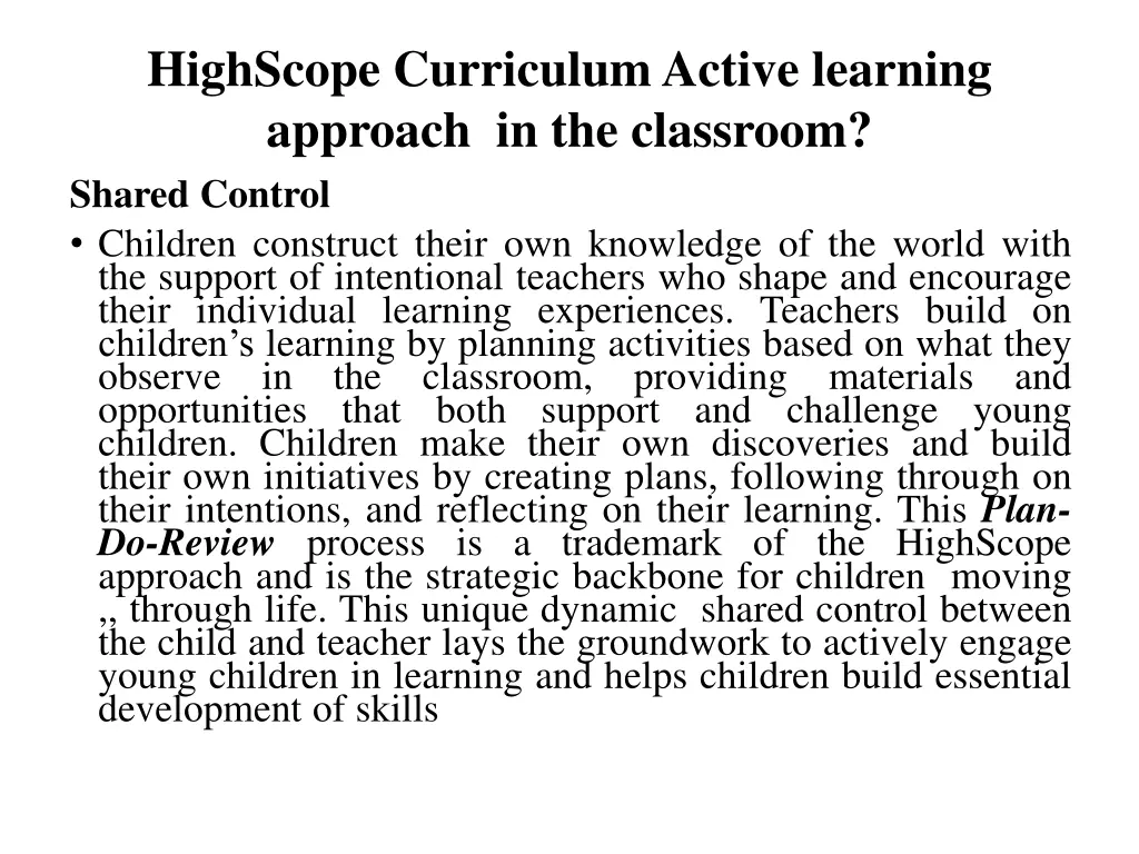 highscope curriculum active learning approach