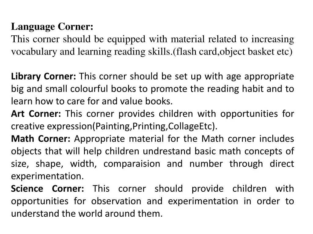 language corner this corner should be equipped