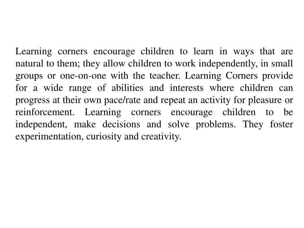 learning corners encourage children to learn