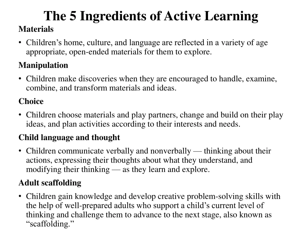 the 5 ingredients of active learning materials