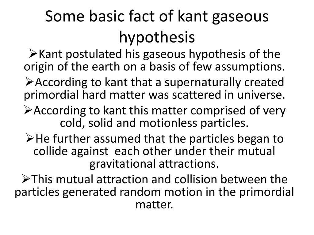 some basic fact of kant gaseous hypothesis kant