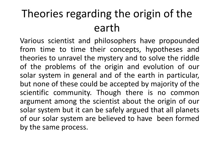 theories regarding the origin of the earth