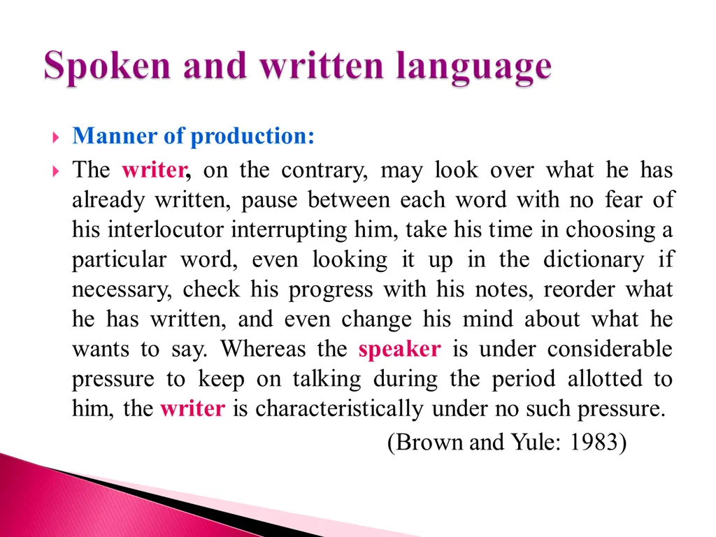 manner of production the writer on the contrary