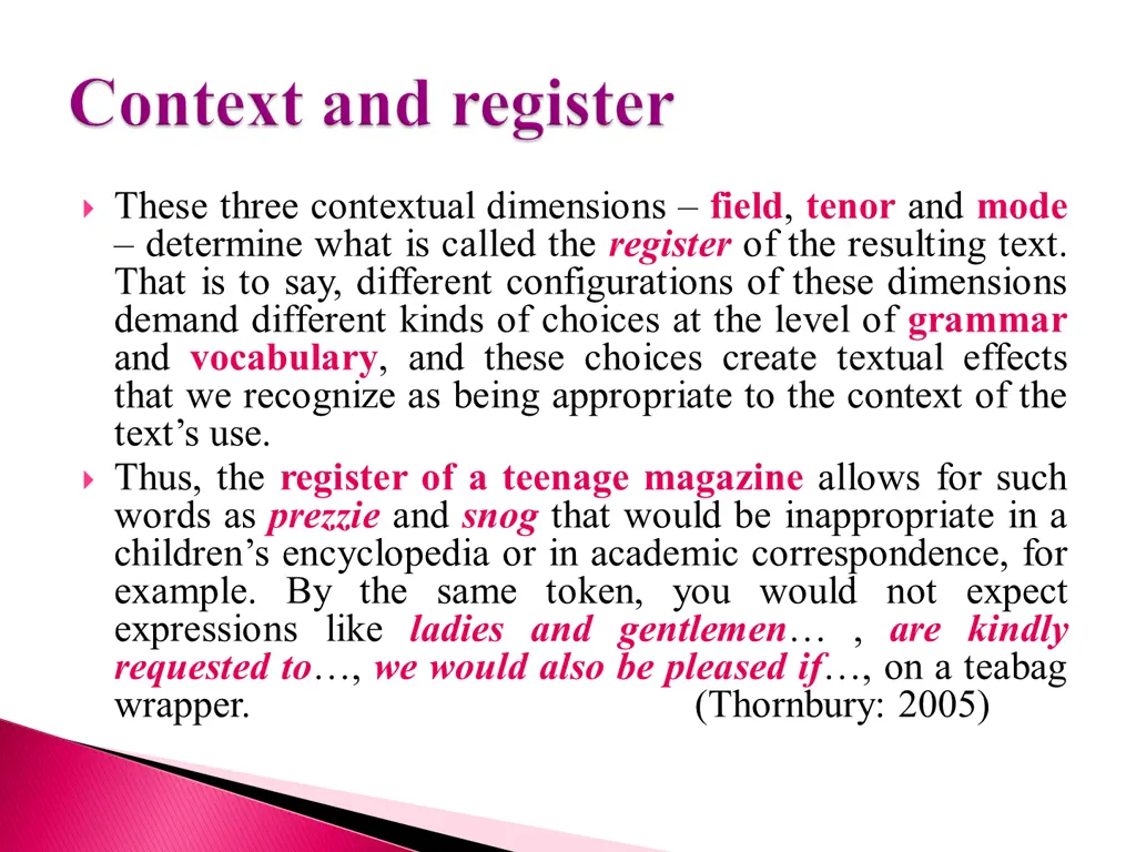 these three contextual dimensions field tenor