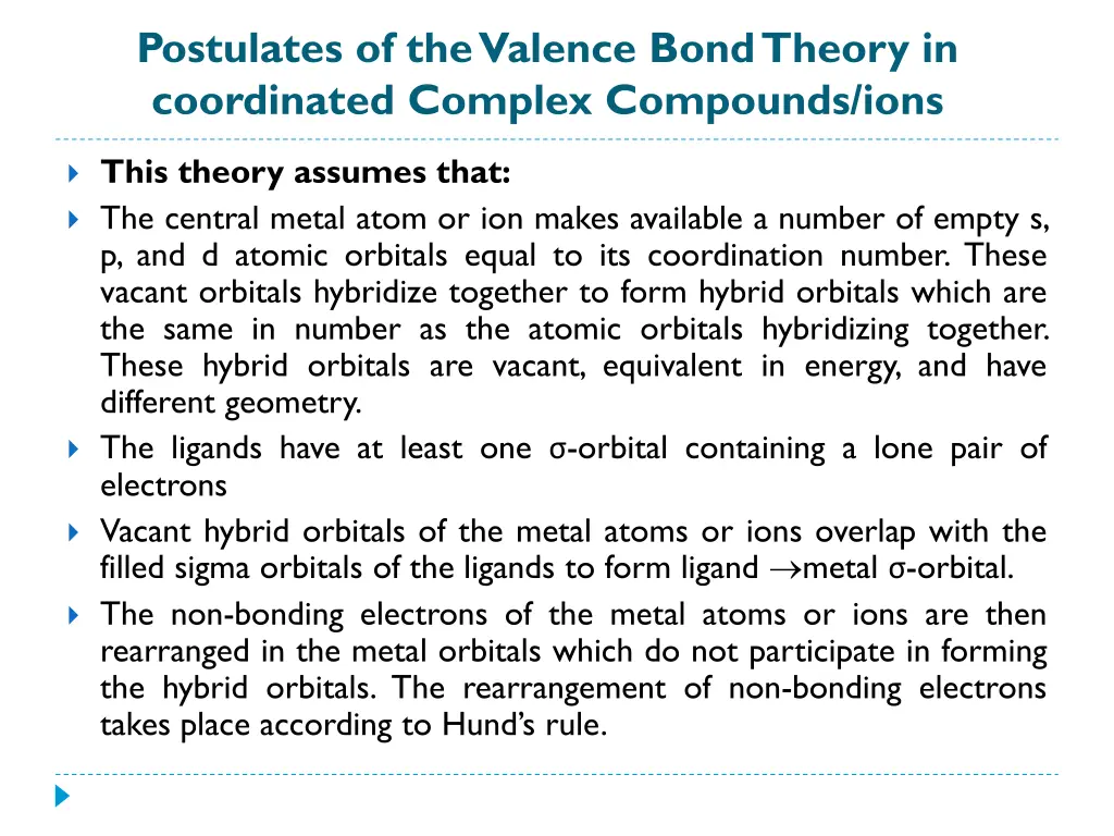 postulates of the valence bond theory