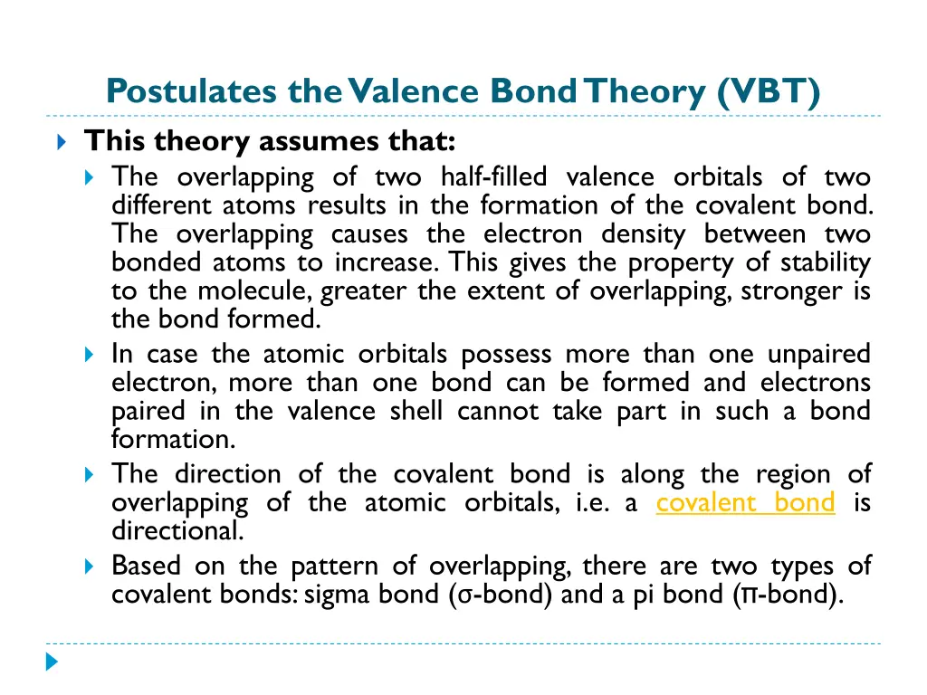 postulates the valence bond theory vbt this