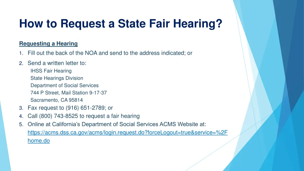 how to request a state fair hearing