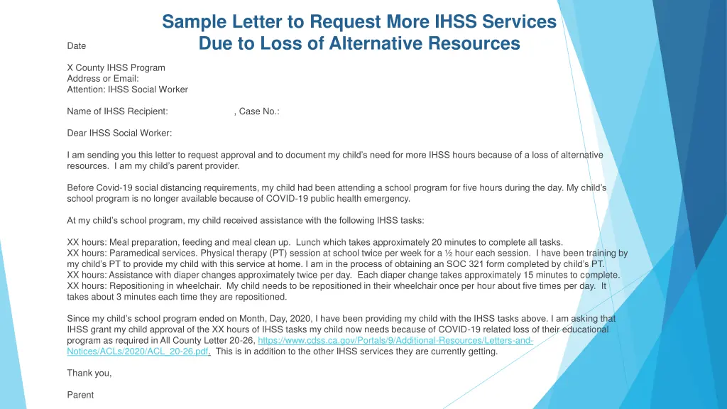 sample letter to request more ihss services