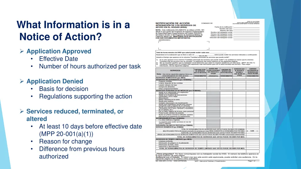 what information is in a notice of action