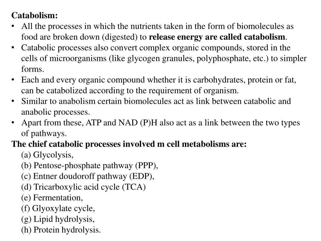 catabolism all the processes in which