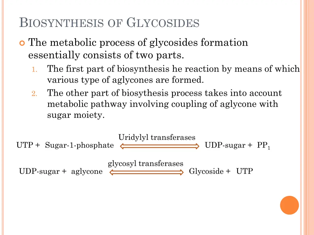 b iosynthesis of g lycosides