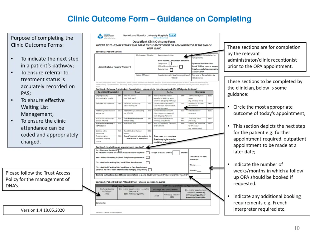 clinic outcome form guidance on completing