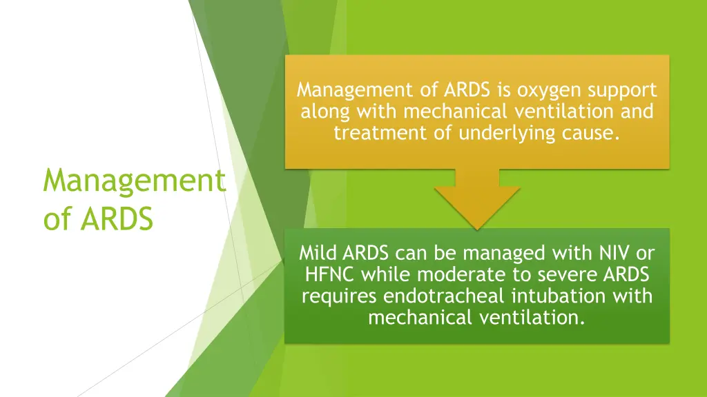 management of ards is oxygen support along with