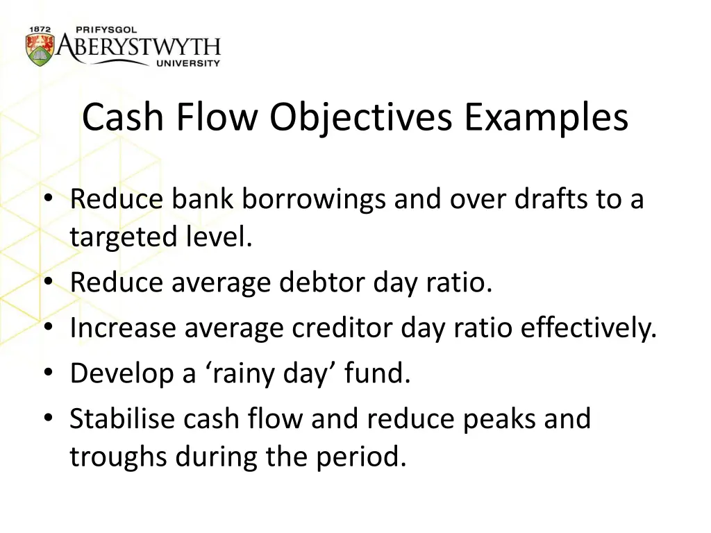 cash flow objectives examples