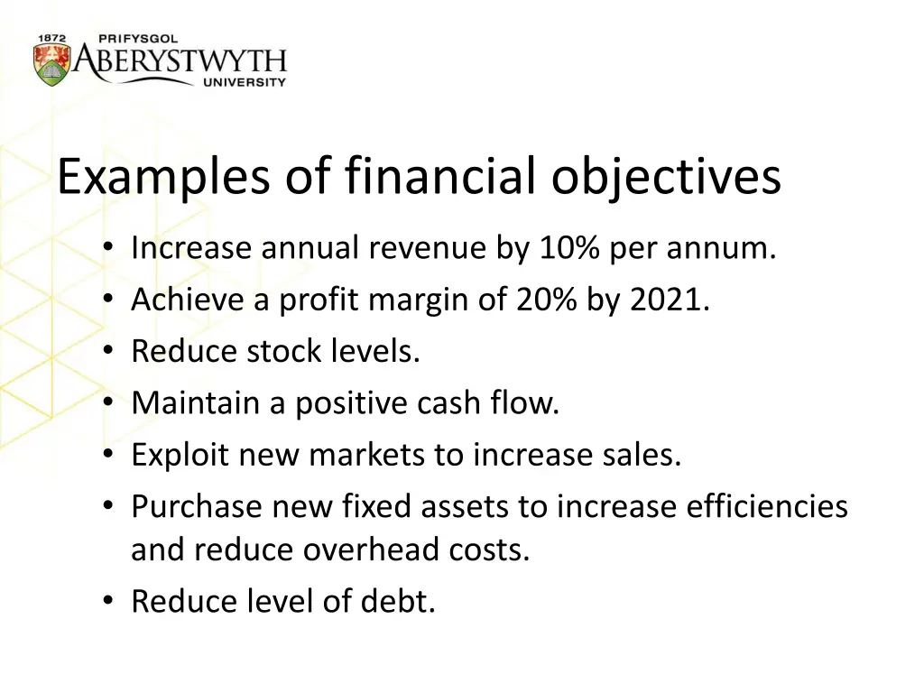 examples of financial objectives