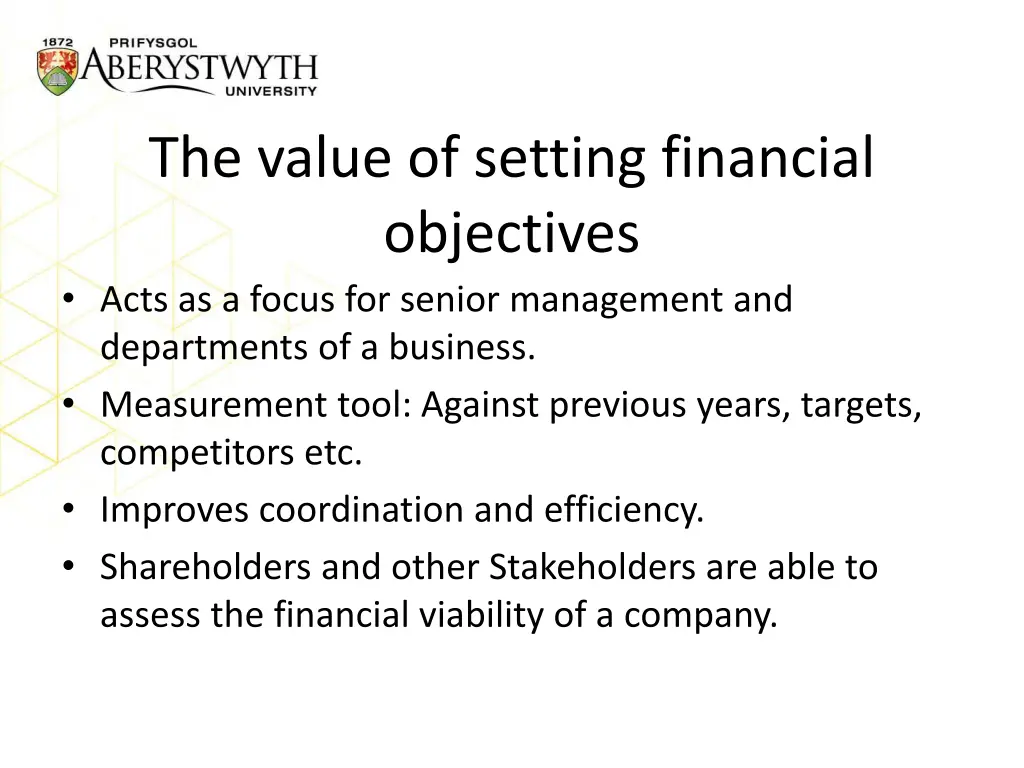 the value of setting financial objectives acts